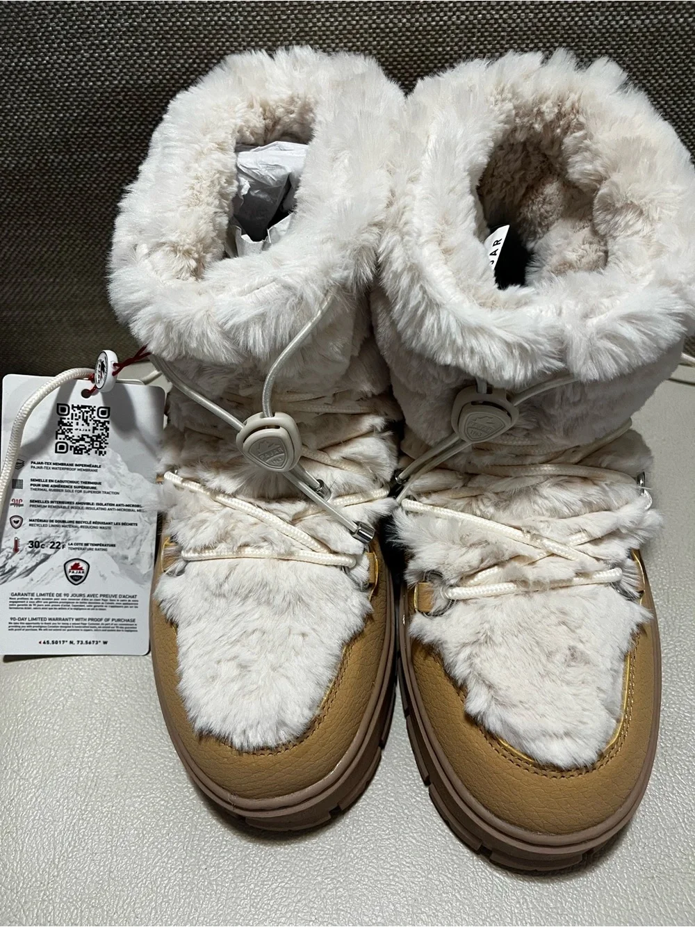 Pajar Canada Cyra Faux-Fur Lined Winter Boots in Tan and Cream Women’s